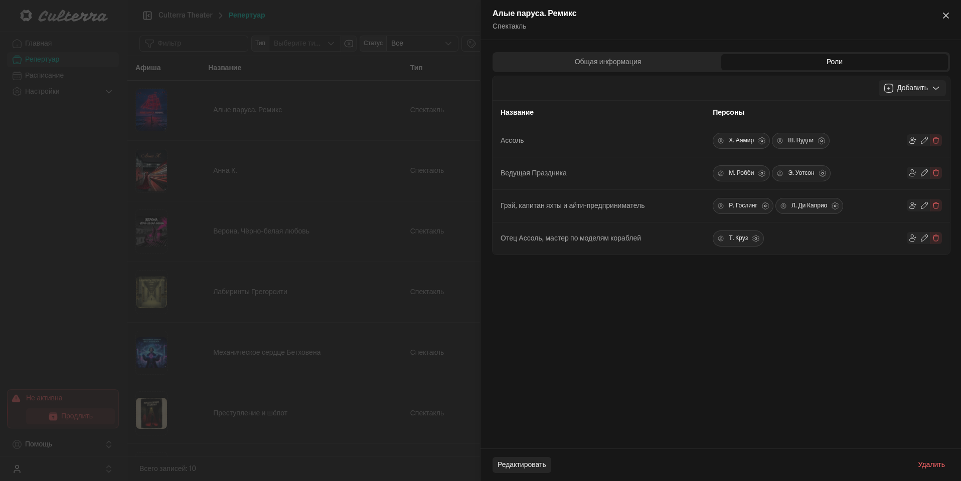Роли репертуара
