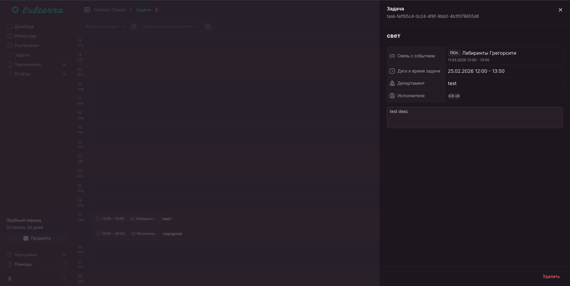 Карточка задачи